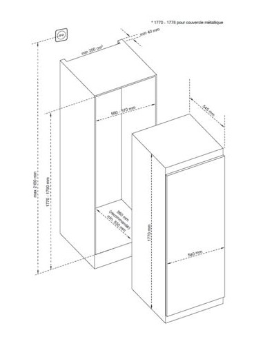 Réfrigérateur encastrable 1 porte 294L BRANDT BIL1770FB Blanc